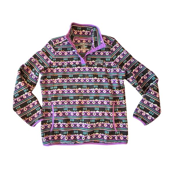 LL Bean Women Sweater Fleece Pullover 1/4 button retro vintage purple small pet - Picture 2 of 9